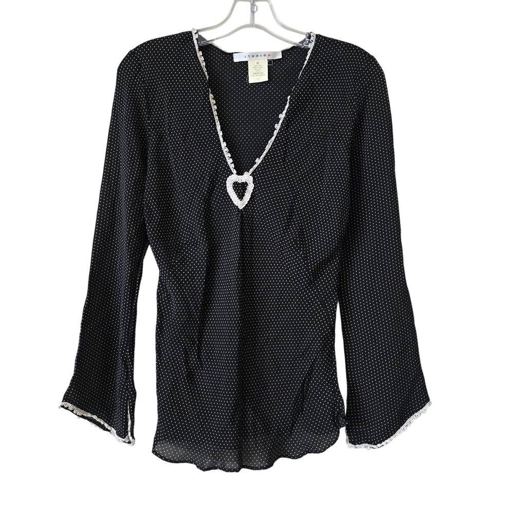 STUDIO M Women's Top Size Medium 100% Silk Long Sleeve Gothic Wimsigoth Witchy